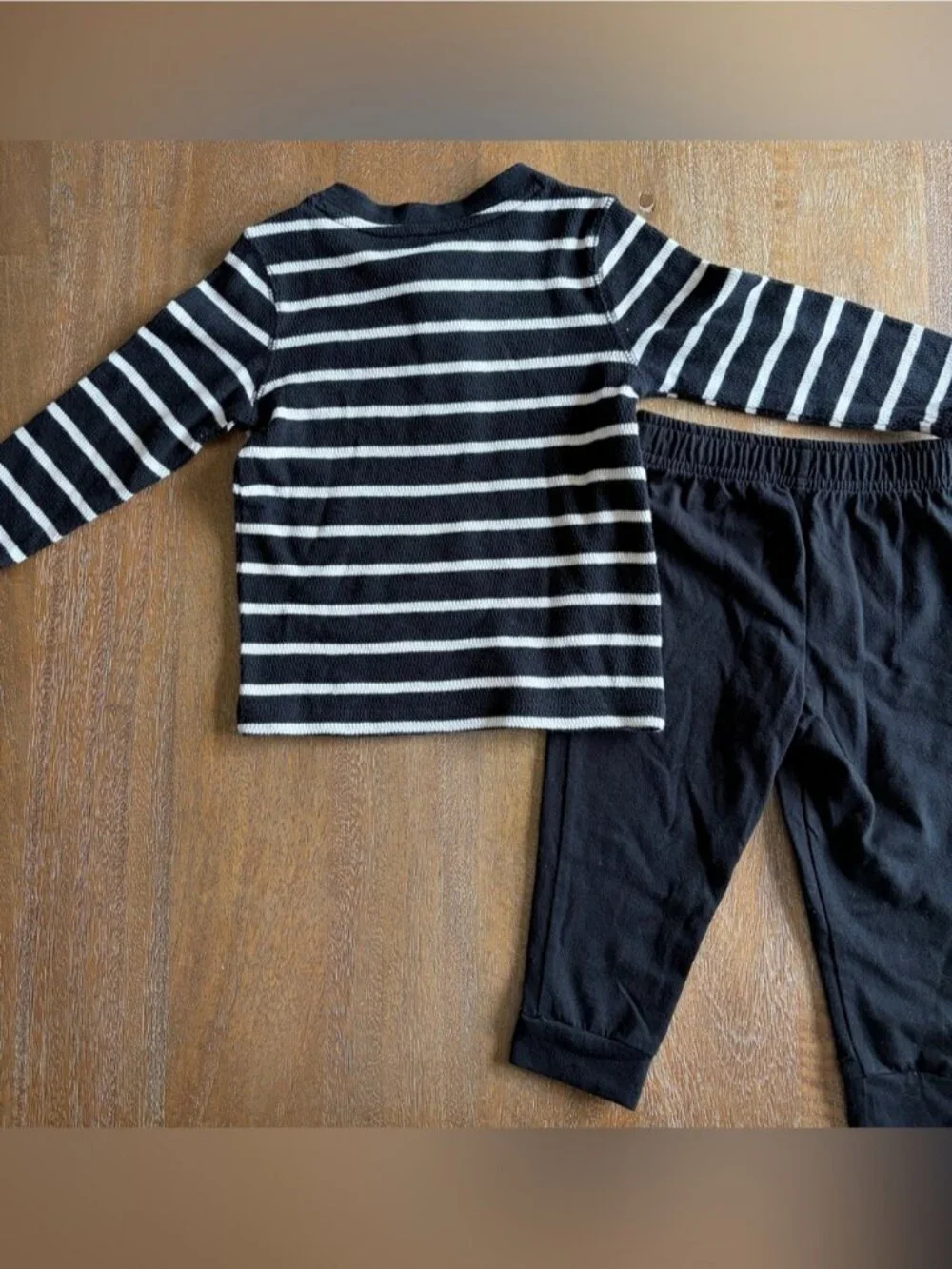 Cat & Jack Black and White Striped Long-Sleeve Top with Black Pants